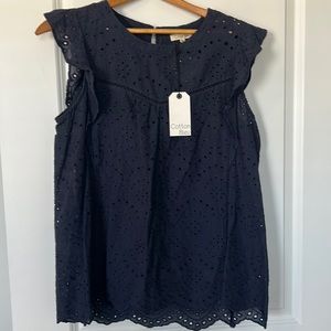 Cotton Bleu eyelet blouse women size medium